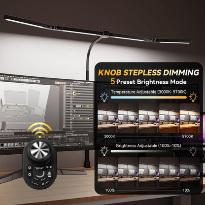 Adjustable LED Desk Lamp with Clamp & Remote, Wide 4-Head