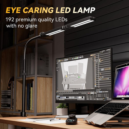 Adjustable LED Desk Lamp with Clamp & Remote, Wide 4-Head