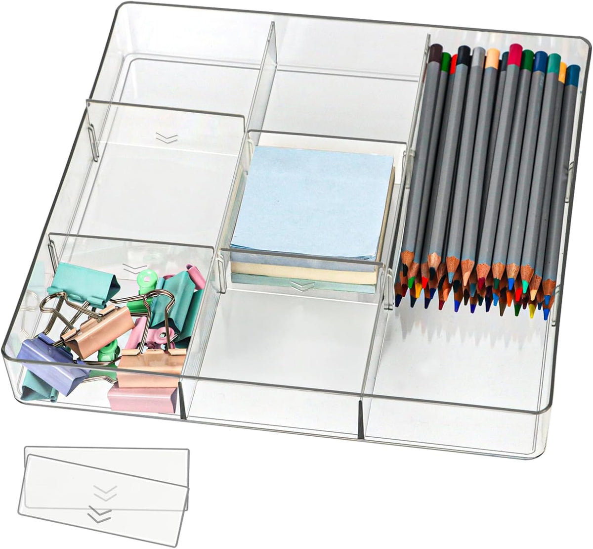 Adjustable Clear Drawer Organizer, Plastic Drawer Divider Tray with Removable 9 Sections for Desk,Bathroom,Office,Makeup,Junk
