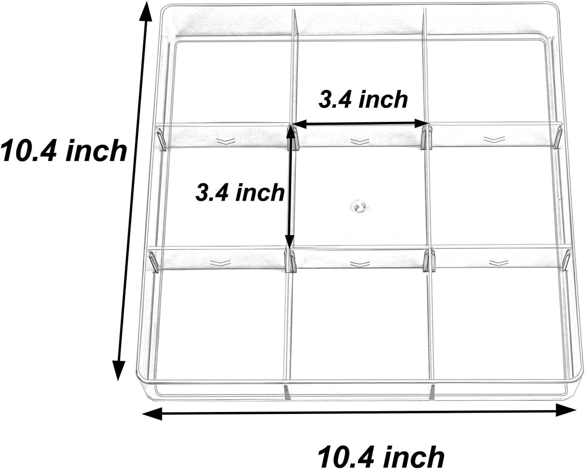 Adjustable Clear Drawer Organizer, Plastic Drawer Divider Tray with Removable 9 Sections for Desk,Bathroom,Office,Makeup,Junk