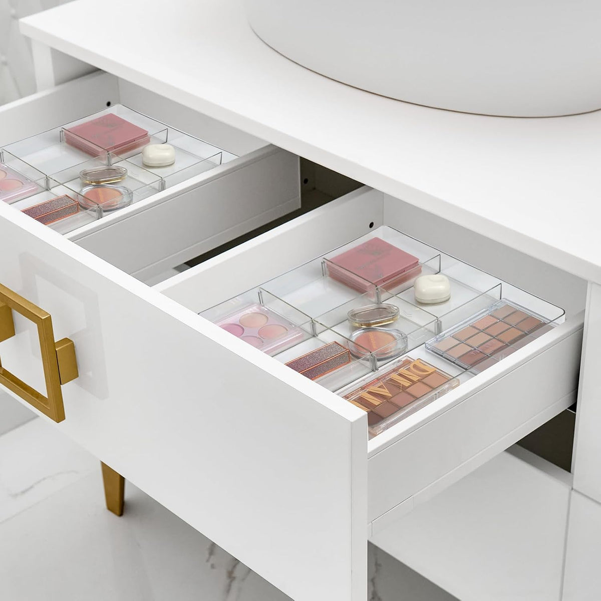 Adjustable Clear Drawer Organizer, Plastic Drawer Divider Tray with Removable 9 Sections for Desk,Bathroom,Office,Makeup,Junk