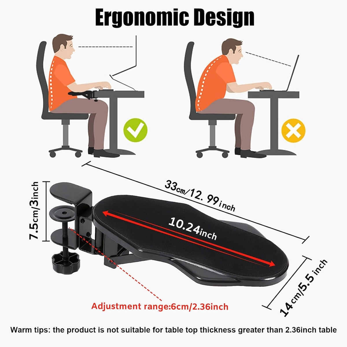 Computer Arm Rest for Desk, 180° Swivel and 90° Foldable, Black