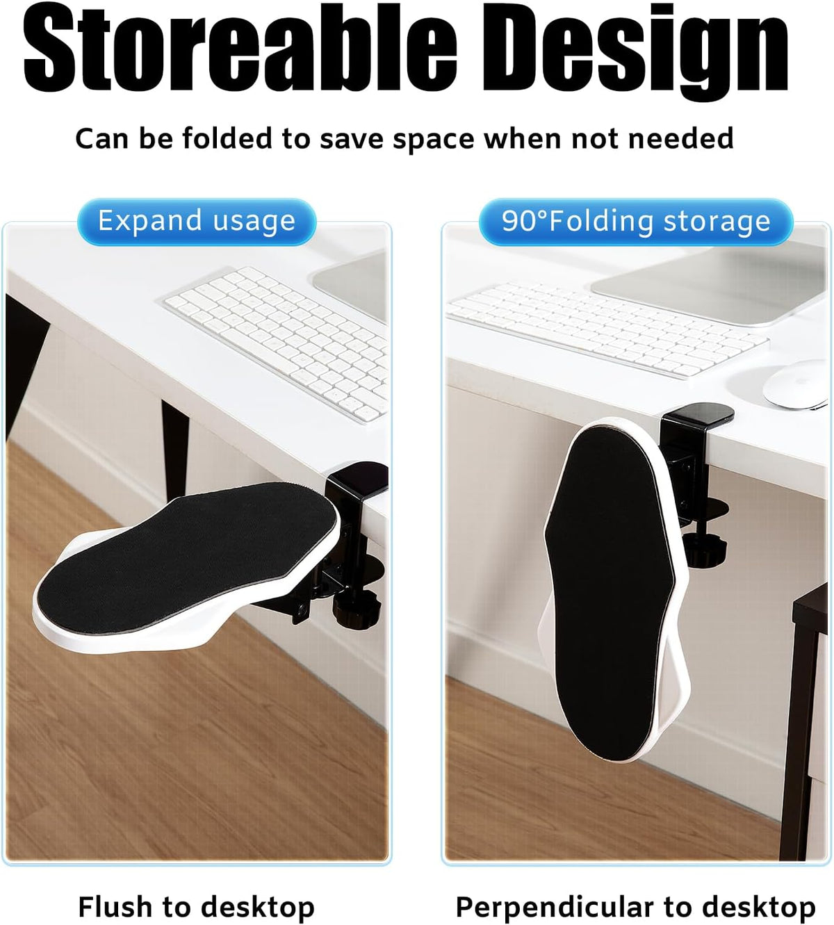 Computer Arm Rest for Desk, 180° Swivel and 90° Foldable, Black