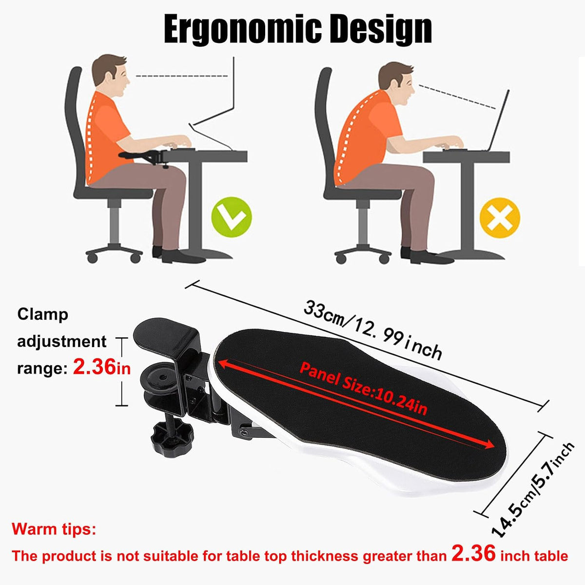 Computer Arm Rest for Desk, 180° Swivel and 90° Foldable, Black