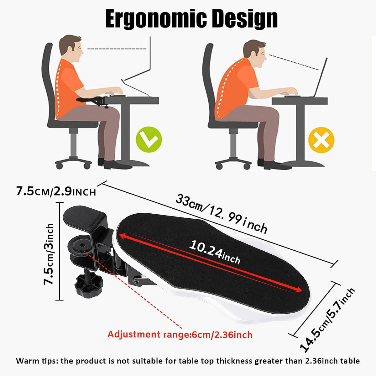 Computer Arm Rest for Desk, 180° Swivel and 90° Foldable, Black