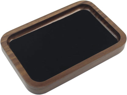 Walnut Wood Jewelry Valet Tray Velvet Lined Ring Watch Dish Holder 5.3"