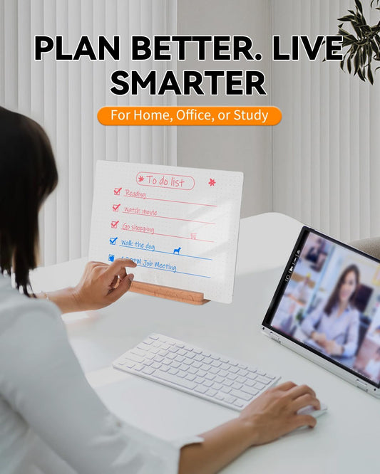 Dry Erase Acrylic Whiteboard 9x12 – White Surface or Dotted Grid – Desktop Writing Board with Wood Base – Reversible Horizontal & Vertical Display (Dotted Grid)