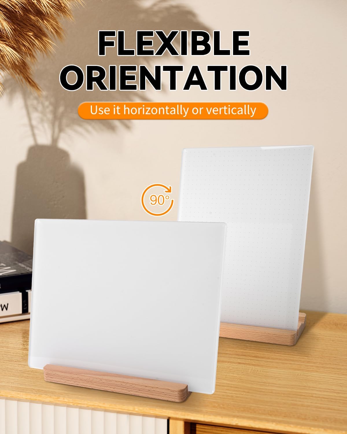Dry Erase Acrylic Whiteboard 9x12 – White Surface or Dotted Grid – Desktop Writing Board with Wood Base – Reversible Horizontal & Vertical Display (Dotted Grid)