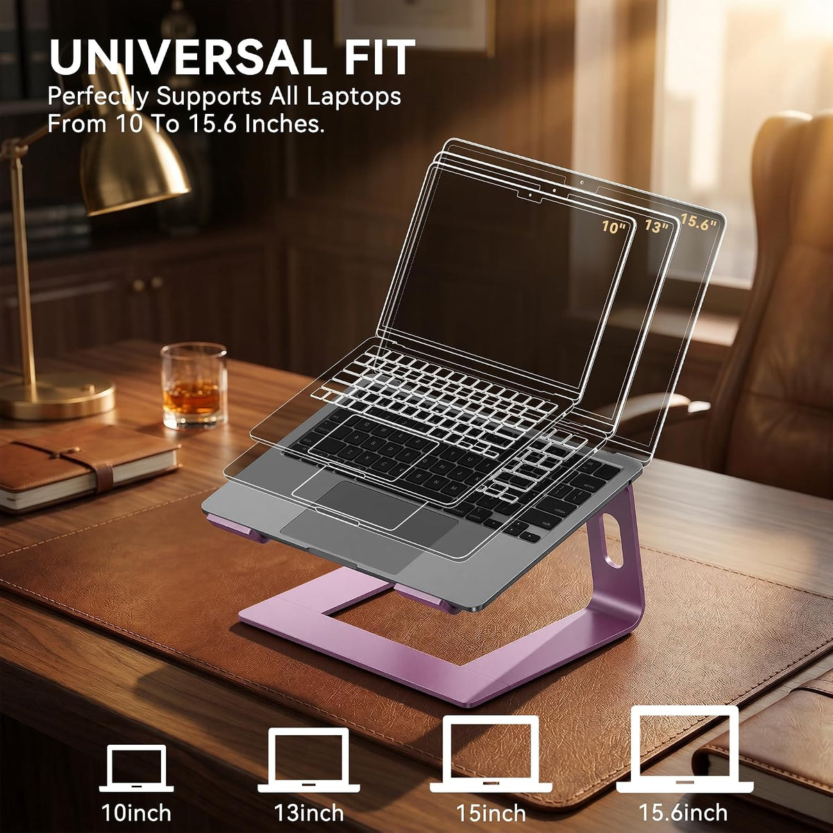 Laptop Stand, Aluminum Ergonomic Desk Riser, 10-15.6", Gold