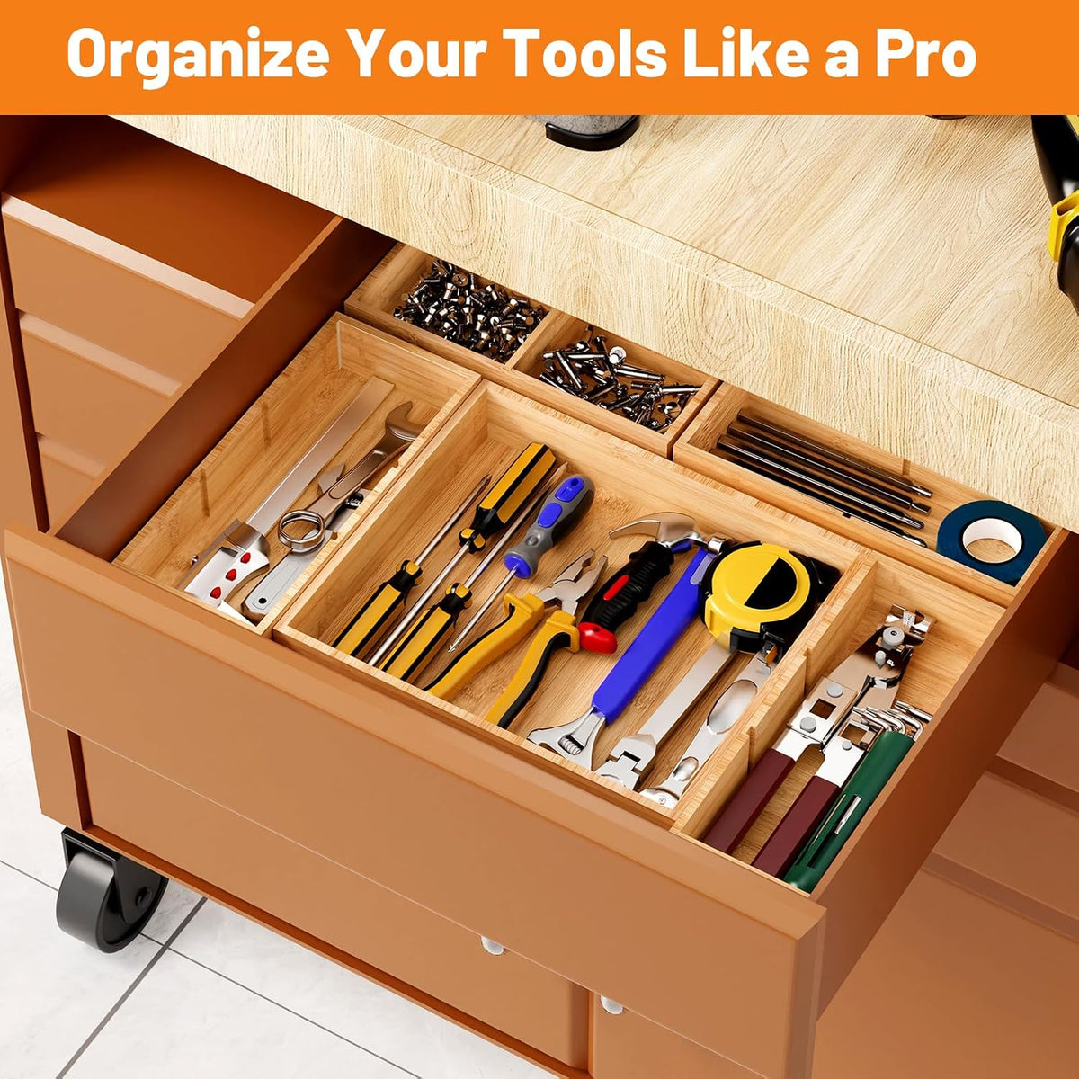 Bamboo Drawer Organizer, 5-Piece Stackable Trays with Removable Dividers