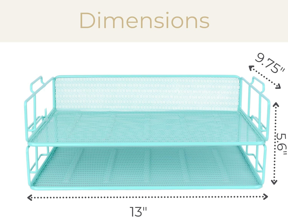 Paper Tray Stackable Gold Mesh Set of 2 | Stackable File Trays for Desk Organization | Tiered Desk Organizer with Metal Letter Trays