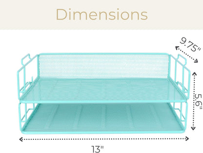 Paper Tray Stackable Gold Mesh Set of 2 | Stackable File Trays for Desk Organization | Tiered Desk Organizer with Metal Letter Trays