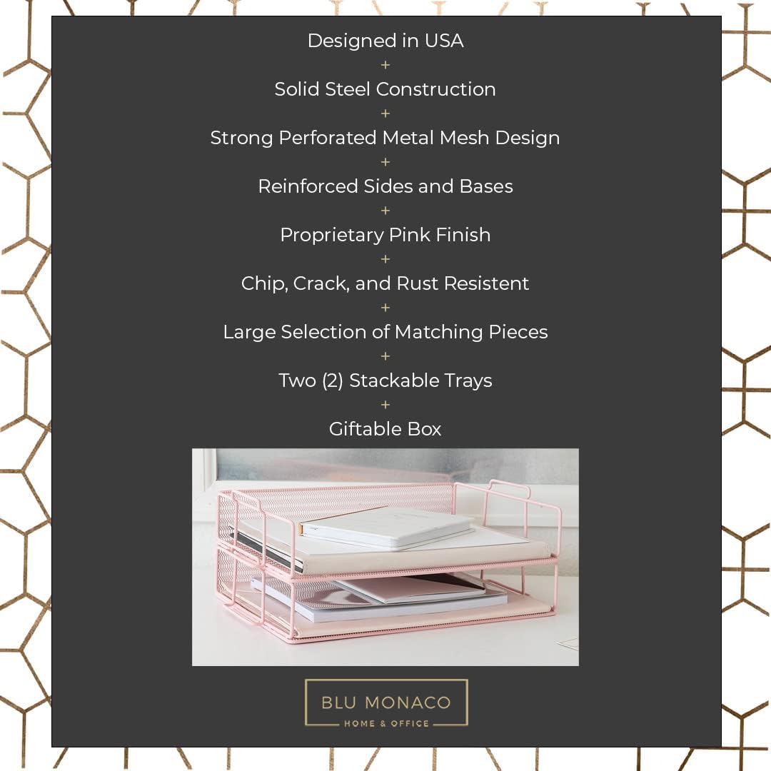 Paper Tray Stackable Gold Mesh Set of 2 | Stackable File Trays for Desk Organization | Tiered Desk Organizer with Metal Letter Trays