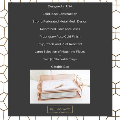 Paper Tray Stackable Gold Mesh Set of 2 | Stackable File Trays for Desk Organization | Tiered Desk Organizer with Metal Letter Trays