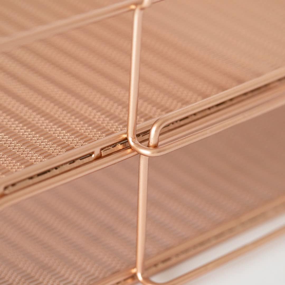 Paper Tray Stackable Gold Mesh Set of 2 | Stackable File Trays for Desk Organization | Tiered Desk Organizer with Metal Letter Trays