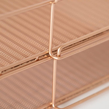 Paper Tray Stackable Gold Mesh Set of 2 | Stackable File Trays for Desk Organization | Tiered Desk Organizer with Metal Letter Trays