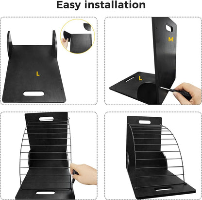 2 Pack Clipboard Holder Organizer, 12 Slot Clipboard Storage Rack with Wood Side Panels and Metal Dividers, Clipboard Stand for Classroom Office Teacher Desk File Folder Whiteboard Organization
