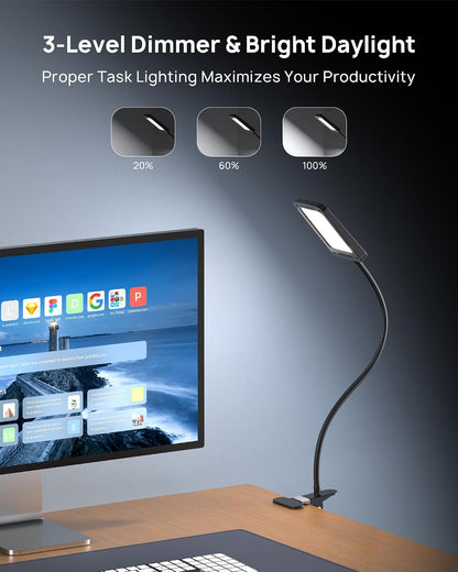 TROND LED Desk Lamp with Clamp, 1000LM Bright 3-Level Dimmable Desk Light