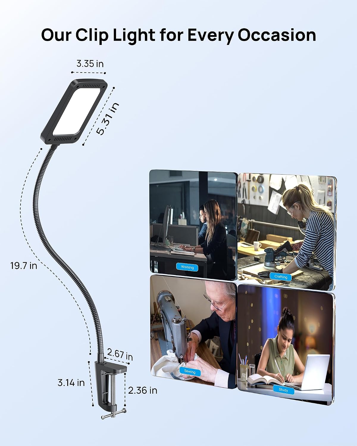 TROND LED Desk Lamp with Clamp, 1000LM Bright 3-Level Dimmable Desk Light