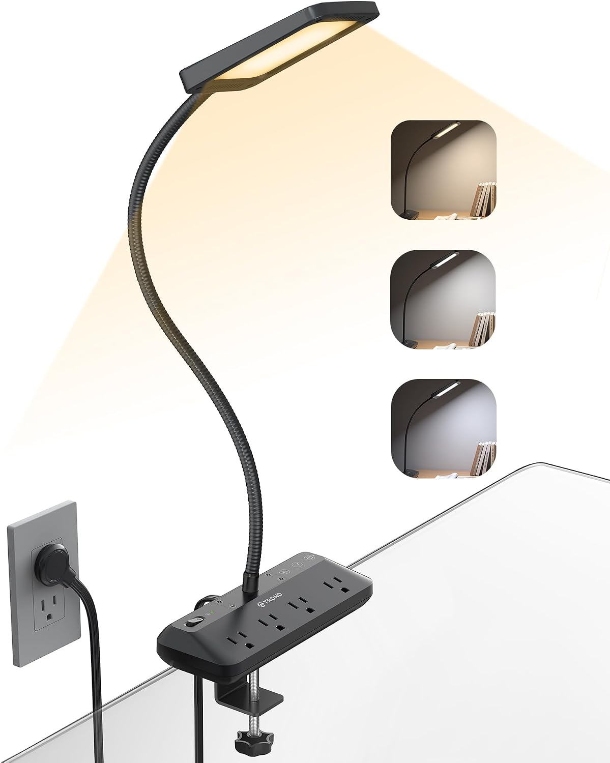 TROND LED Desk Lamp with Clamp, 1000LM Bright 3-Level Dimmable Desk Light