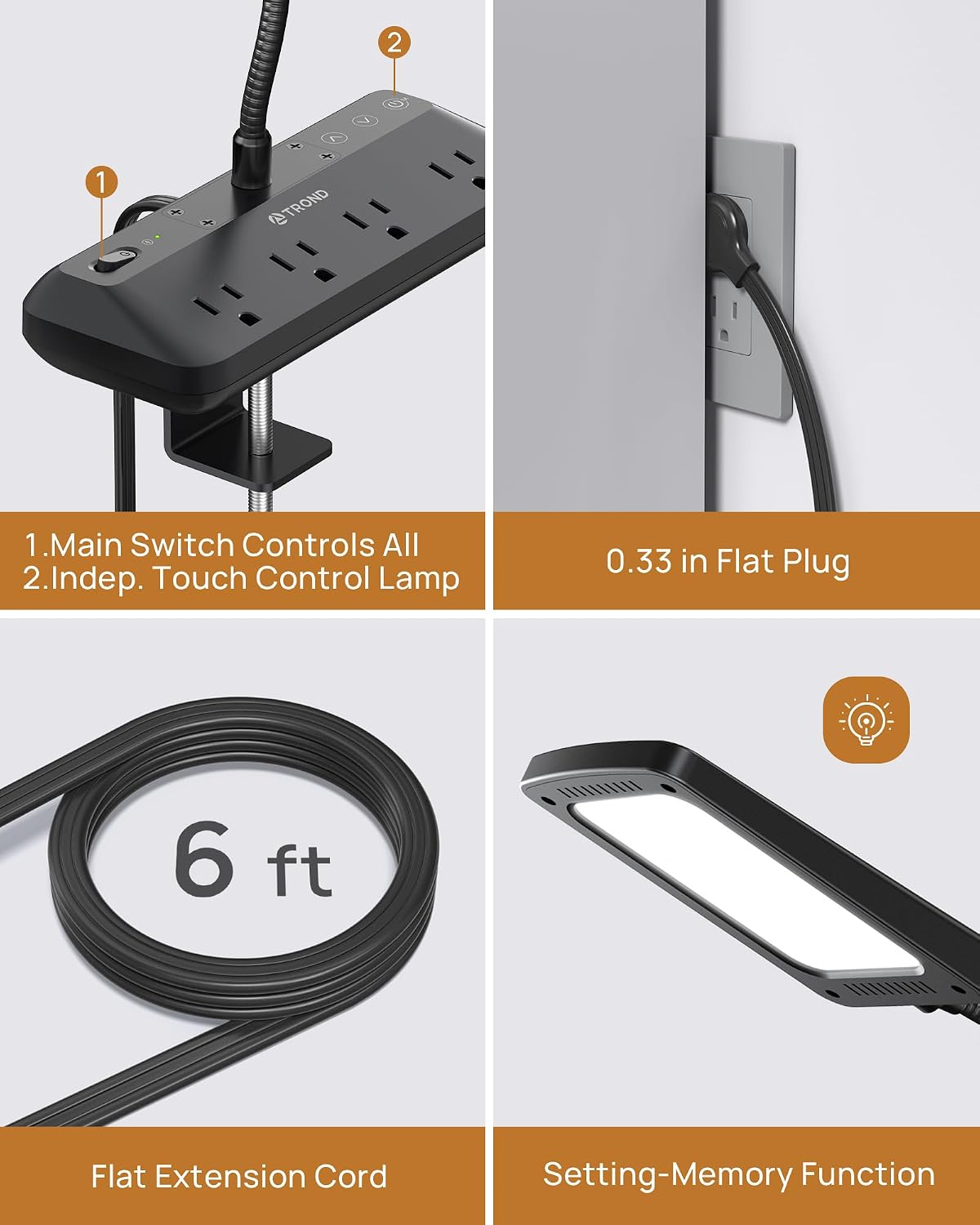 TROND LED Desk Lamp with Clamp, 1000LM Bright 3-Level Dimmable Desk Light