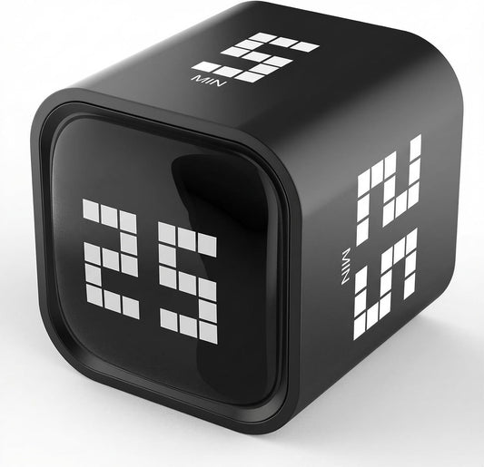 Rotating Focus Timer, 5/25/10/50-Minute Pomodoro Timer, Desk Flip Countdown with Vibration & Volume Control, ADHD-Friendly Tool for Office, Study, and Kitchen (Black)