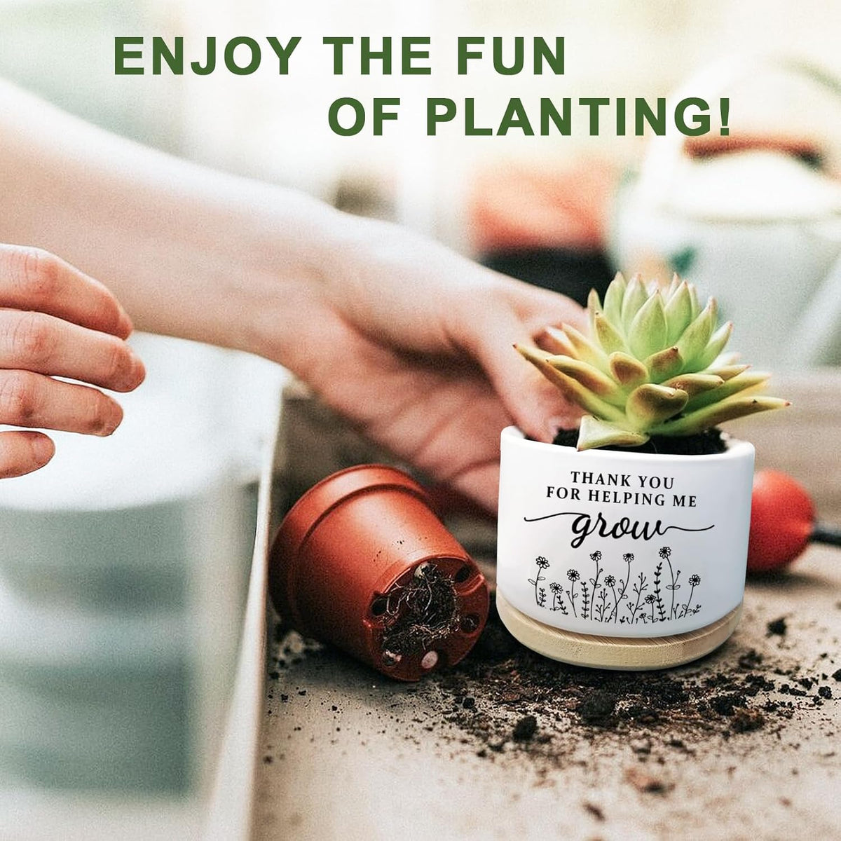 Cute Succulent Planter, Flower Cactus Plant Pot Gifts, Going Away Farewell Thank You Inspirational Employee Appreciation Gifts for Women Men Coworkers Boss Lady Manager (No Plants)