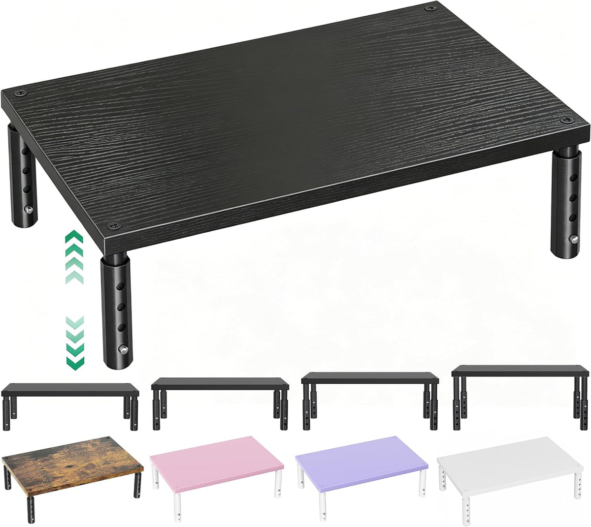 Adjustable Monitor Stand Riser for Desk, Wood Computer & Laptop Stand, Desk Organizers and Accessories, Office Desk Accessories & Workspace Organizer for Home Office Supplies, Black