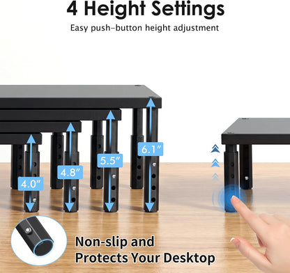 Adjustable Monitor Stand Riser for Desk, Wood Computer & Laptop Stand, Desk Organizers and Accessories, Office Desk Accessories & Workspace Organizer for Home Office Supplies, Black