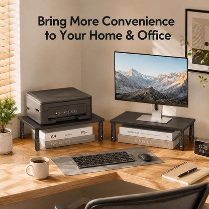 Adjustable Monitor Stand Riser for Desk, Wood Computer & Laptop Stand, Desk Organizers and Accessories, Office Desk Accessories & Workspace Organizer for Home Office Supplies, Black