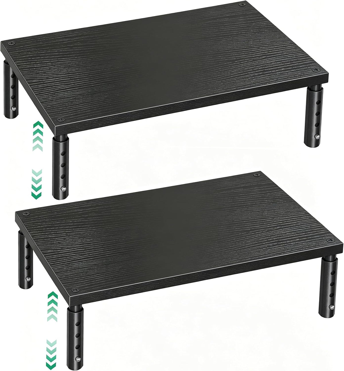 Adjustable Monitor Stand Riser for Desk, Wood Computer & Laptop Stand, Desk Organizers and Accessories, Office Desk Accessories & Workspace Organizer for Home Office Supplies, Black