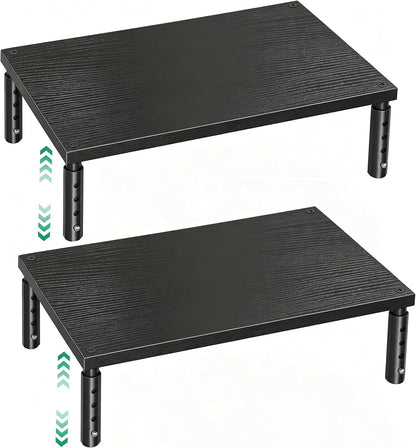 Adjustable Monitor Stand Riser for Desk, Wood Computer & Laptop Stand, Desk Organizers and Accessories, Office Desk Accessories & Workspace Organizer for Home Office Supplies, Black
