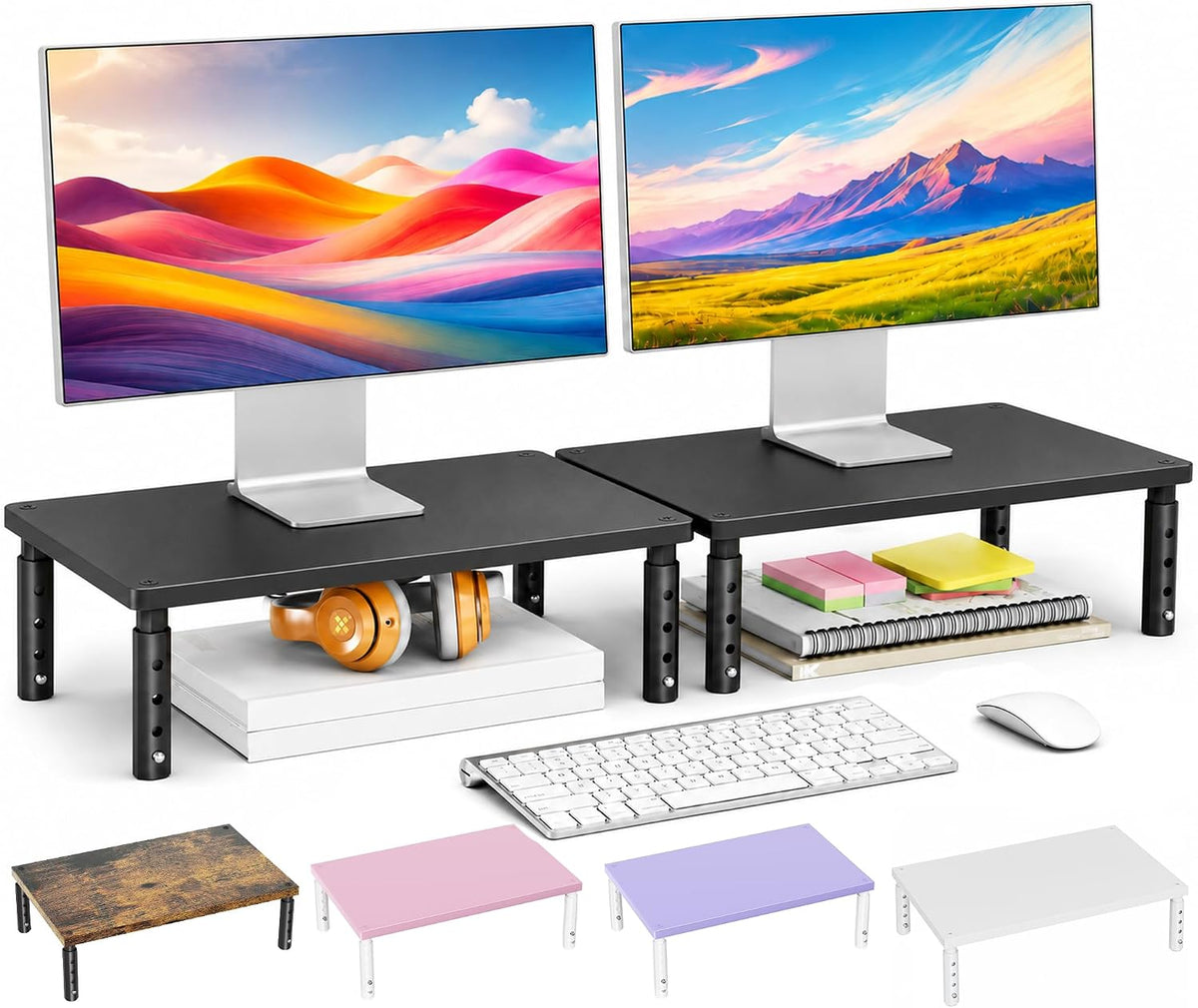 Adjustable Monitor Stand Riser for Desk, Wood Computer & Laptop Stand, Desk Organizers and Accessories, Office Desk Accessories & Workspace Organizer for Home Office Supplies, Black