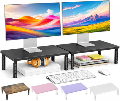 Adjustable Monitor Stand Riser for Desk, Wood Computer & Laptop Stand, Desk Organizers and Accessories, Office Desk Accessories & Workspace Organizer for Home Office Supplies, Black