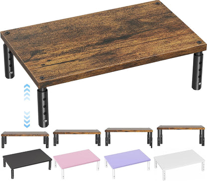 Adjustable Monitor Stand Riser for Desk, Wood Computer & Laptop Stand, Desk Organizers and Accessories, Office Desk Accessories & Workspace Organizer for Home Office Supplies, Black