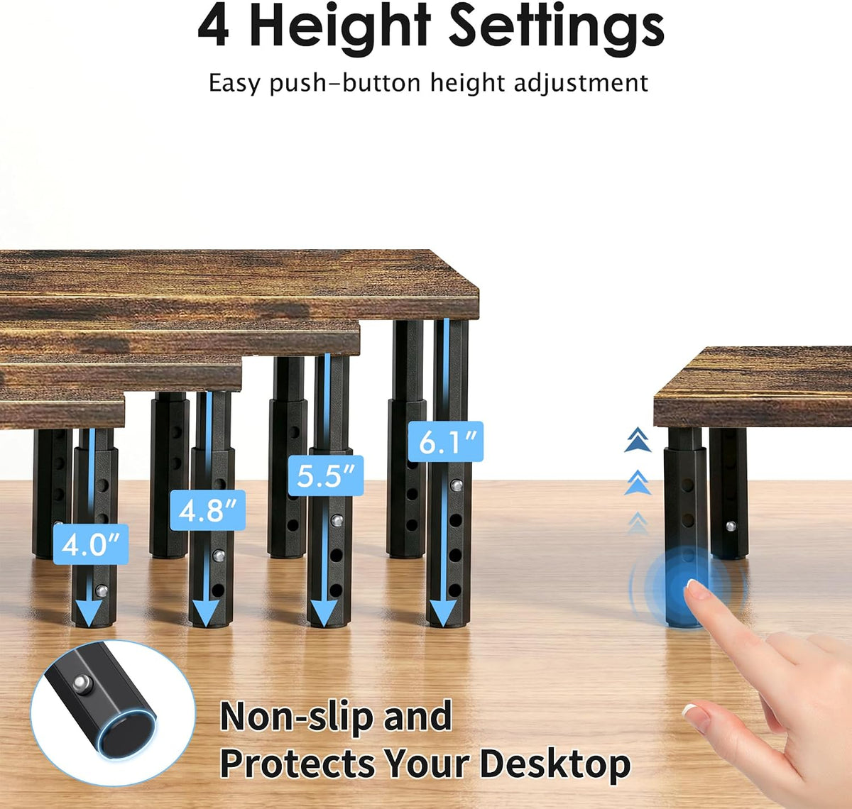 Adjustable Monitor Stand Riser for Desk, Wood Computer & Laptop Stand, Desk Organizers and Accessories, Office Desk Accessories & Workspace Organizer for Home Office Supplies, Black