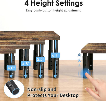 Adjustable Monitor Stand Riser for Desk, Wood Computer & Laptop Stand, Desk Organizers and Accessories, Office Desk Accessories & Workspace Organizer for Home Office Supplies, Black