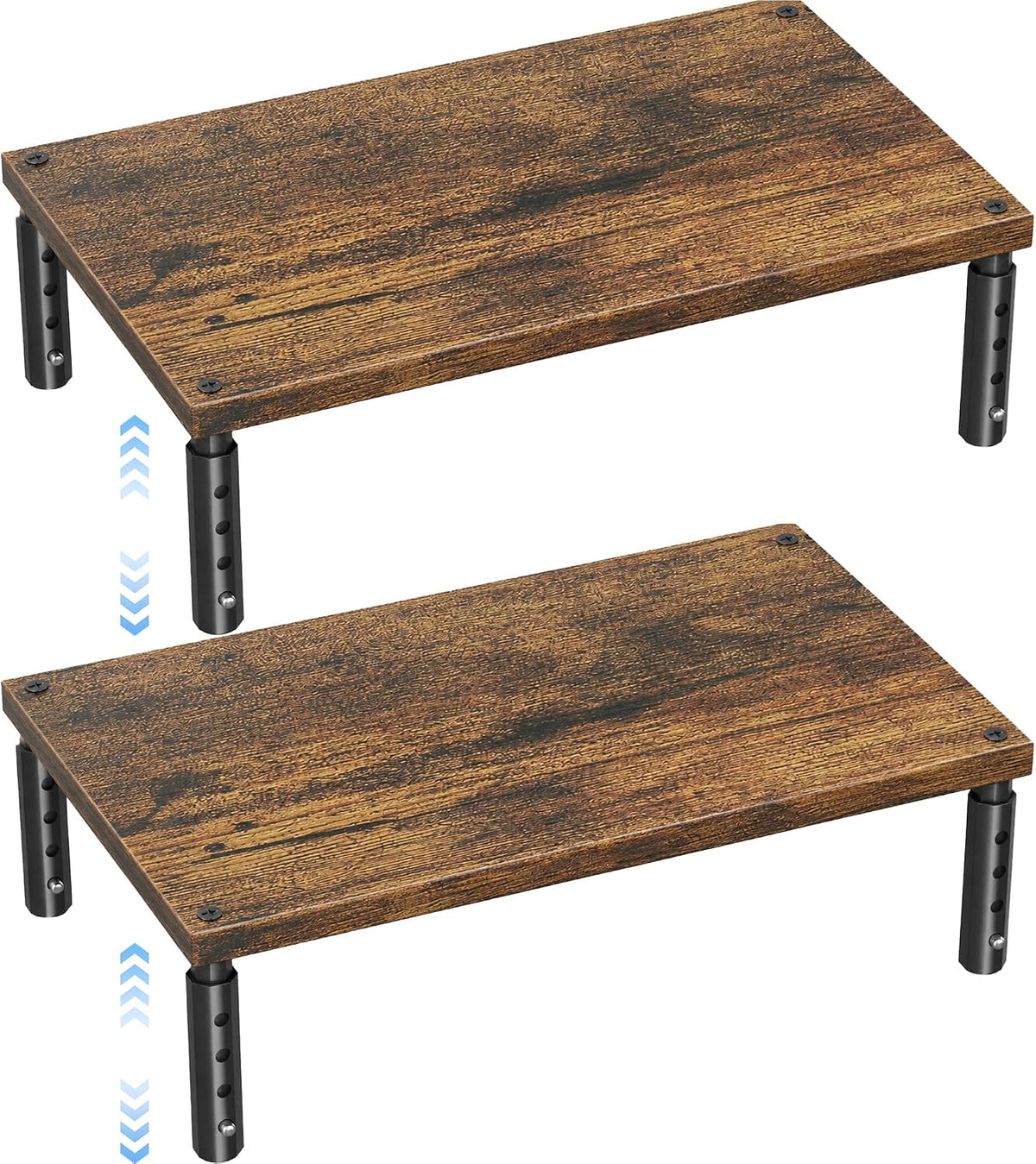 Adjustable Monitor Stand Riser for Desk, Wood Computer & Laptop Stand, Desk Organizers and Accessories, Office Desk Accessories & Workspace Organizer for Home Office Supplies, Black