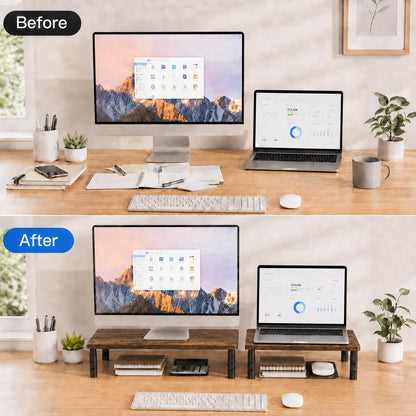 Adjustable Monitor Stand Riser for Desk, Wood Computer & Laptop Stand, Desk Organizers and Accessories, Office Desk Accessories & Workspace Organizer for Home Office Supplies, Black