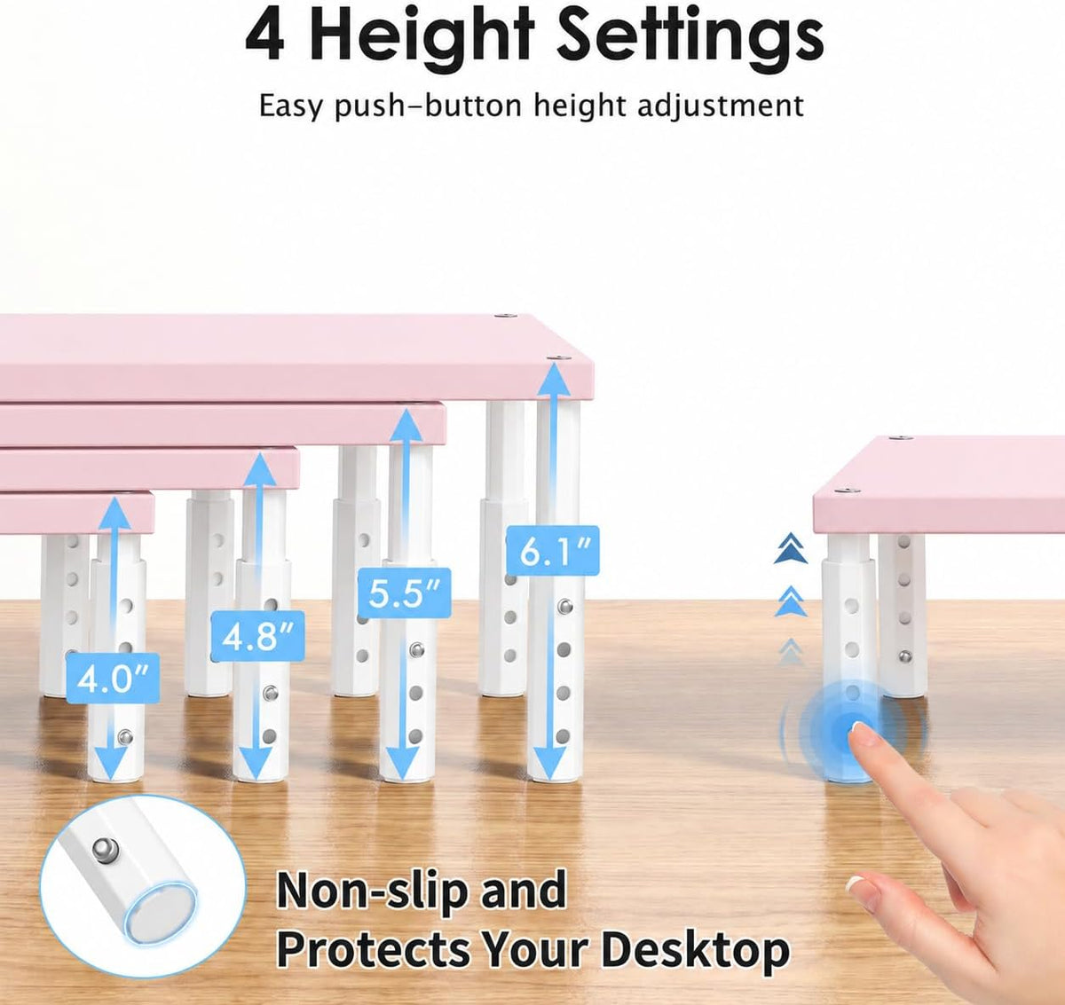Adjustable Monitor Stand Riser for Desk, Wood Computer & Laptop Stand, Desk Organizers and Accessories, Office Desk Accessories & Workspace Organizer for Home Office Supplies, Black