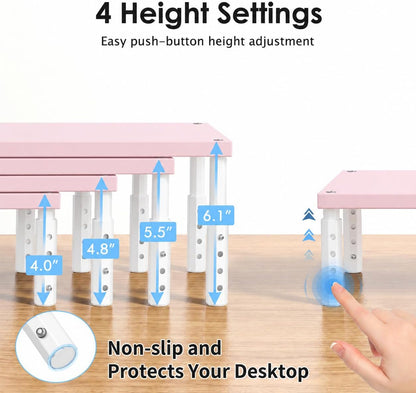 Adjustable Monitor Stand Riser for Desk, Wood Computer & Laptop Stand, Desk Organizers and Accessories, Office Desk Accessories & Workspace Organizer for Home Office Supplies, Black