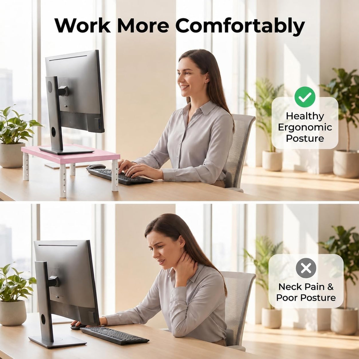 Adjustable Monitor Stand Riser for Desk, Wood Computer & Laptop Stand, Desk Organizers and Accessories, Office Desk Accessories & Workspace Organizer for Home Office Supplies, Black