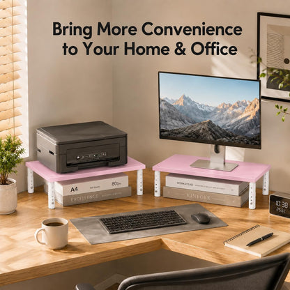 Adjustable Monitor Stand Riser for Desk, Wood Computer & Laptop Stand, Desk Organizers and Accessories, Office Desk Accessories & Workspace Organizer for Home Office Supplies, Black