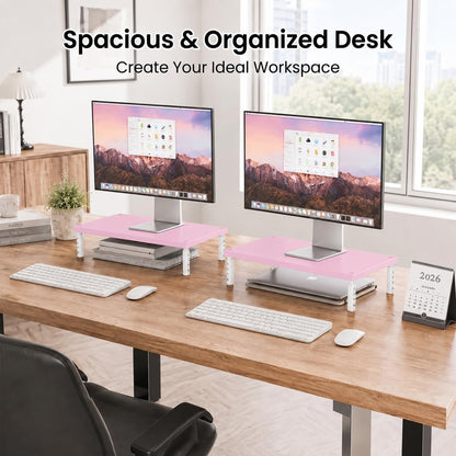 Adjustable Monitor Stand Riser for Desk, Wood Computer & Laptop Stand, Desk Organizers and Accessories, Office Desk Accessories & Workspace Organizer for Home Office Supplies, Black