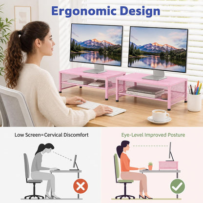 Adjustable Monitor Stand Riser for Desk, Wood Computer & Laptop Stand, Desk Organizers and Accessories, Office Desk Accessories & Workspace Organizer for Home Office Supplies, Black