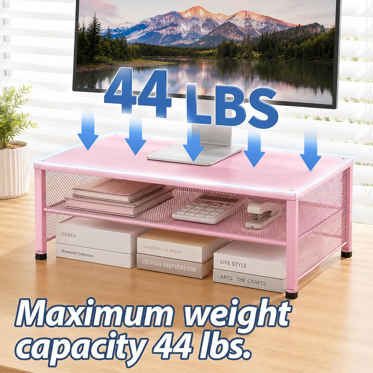 Adjustable Monitor Stand Riser for Desk, Wood Computer & Laptop Stand, Desk Organizers and Accessories, Office Desk Accessories & Workspace Organizer for Home Office Supplies, Black