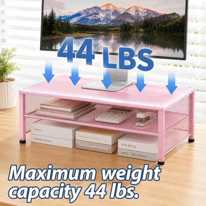 Adjustable Monitor Stand Riser for Desk, Wood Computer & Laptop Stand, Desk Organizers and Accessories, Office Desk Accessories & Workspace Organizer for Home Office Supplies, Black