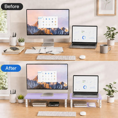 Adjustable Monitor Stand Riser for Desk, Wood Computer & Laptop Stand, Desk Organizers and Accessories, Office Desk Accessories & Workspace Organizer for Home Office Supplies, Black