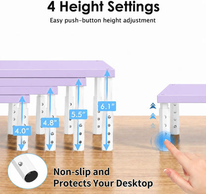 Adjustable Monitor Stand Riser for Desk, Wood Computer & Laptop Stand, Desk Organizers and Accessories, Office Desk Accessories & Workspace Organizer for Home Office Supplies, Black