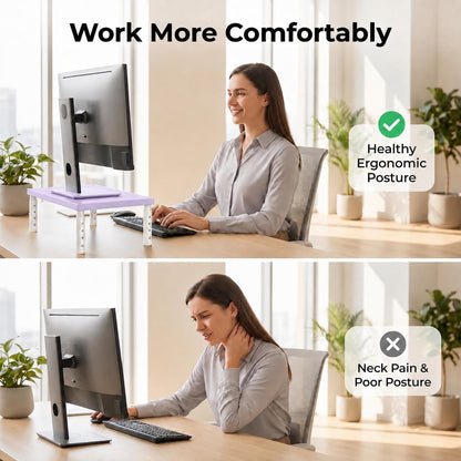 Adjustable Monitor Stand Riser for Desk, Wood Computer & Laptop Stand, Desk Organizers and Accessories, Office Desk Accessories & Workspace Organizer for Home Office Supplies, Black
